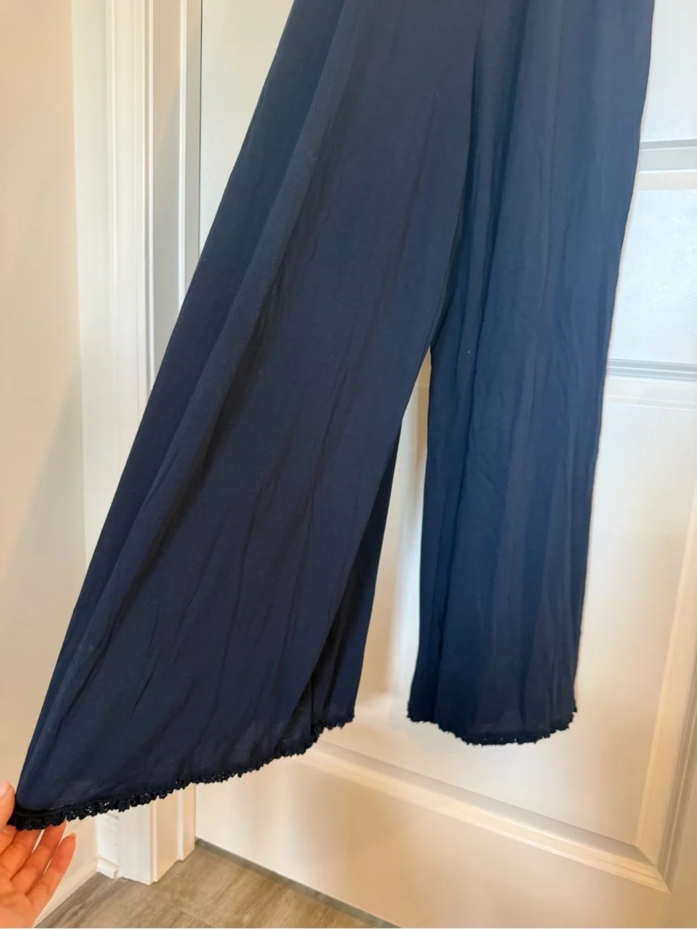 Intimately Free People Navy Smocked Wide-Leg Jumpsuit with Tie Straps